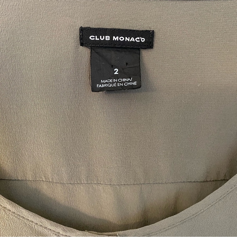Club Monaco 100% Silk Utility Mini Shirt Dress Size 2 Green Minimalist - Picture 4 of 9